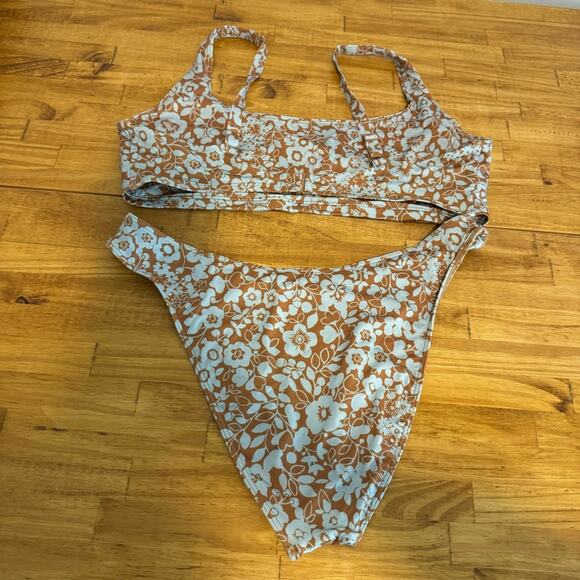 Everlane Honey Floral High Cut Square Neck Bikini Swimsuit Set Size Large - Picture 4 of 4